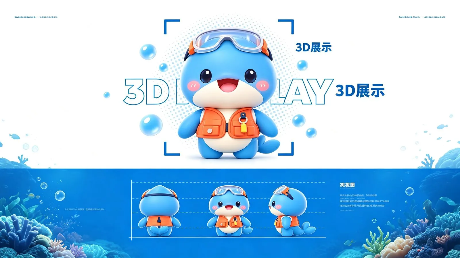 蓝鲸芽芽 3D 立体展示与正侧背三视图