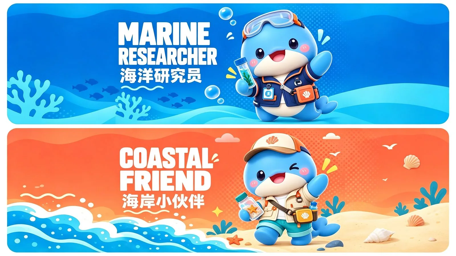 蓝鲸芽芽海洋研究员与海岸小伙伴双场景
