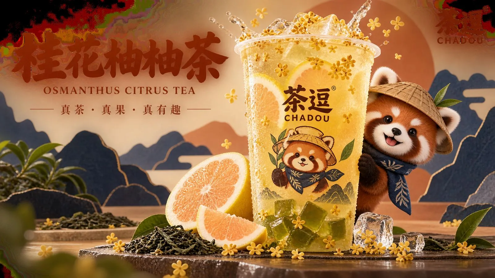 茶逗桂花柚柚茶产品主视觉