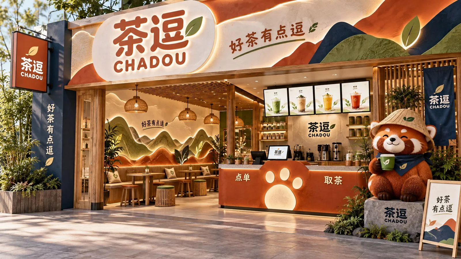 茶逗门店空间与点单取茶吧台