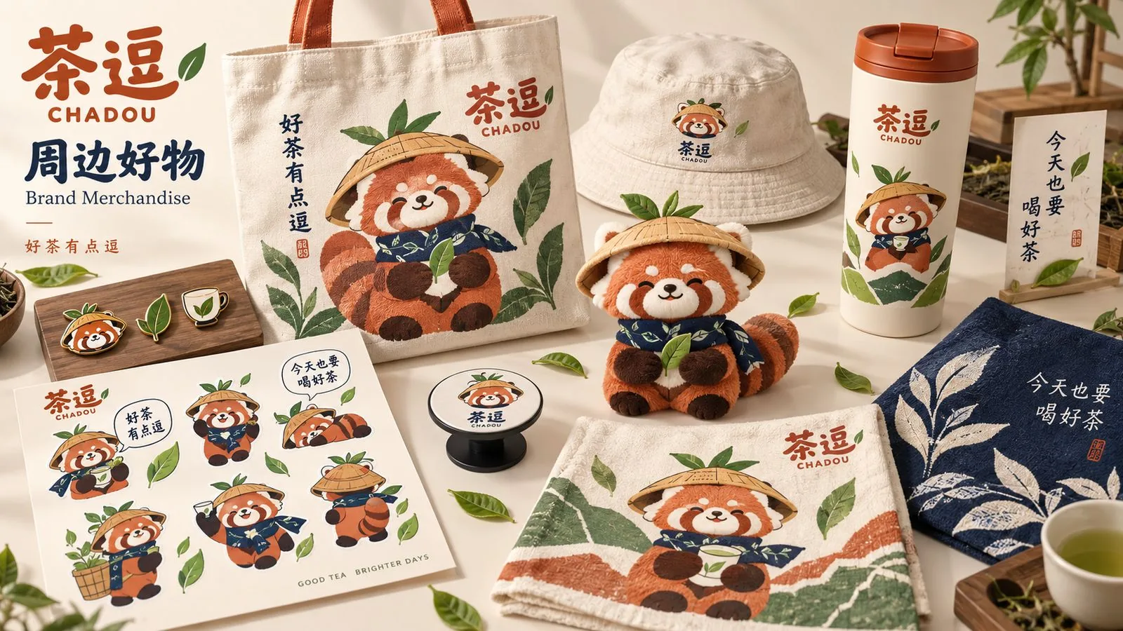 茶逗周边好物：帆布袋、渔夫帽、保温杯与玩偶