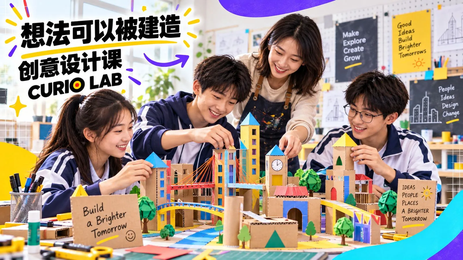 好奇实验室 CURIO LAB 创意建造：学生用纸板搭建城市建筑的创意设计课