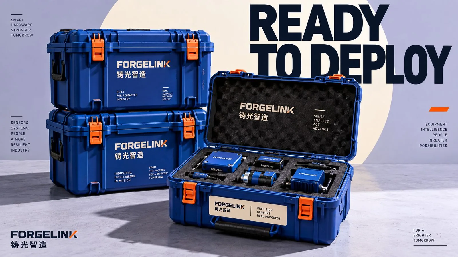 FORGELINK 铸光智造工业硬箱与内部模块、传感器、线缆交付装备
