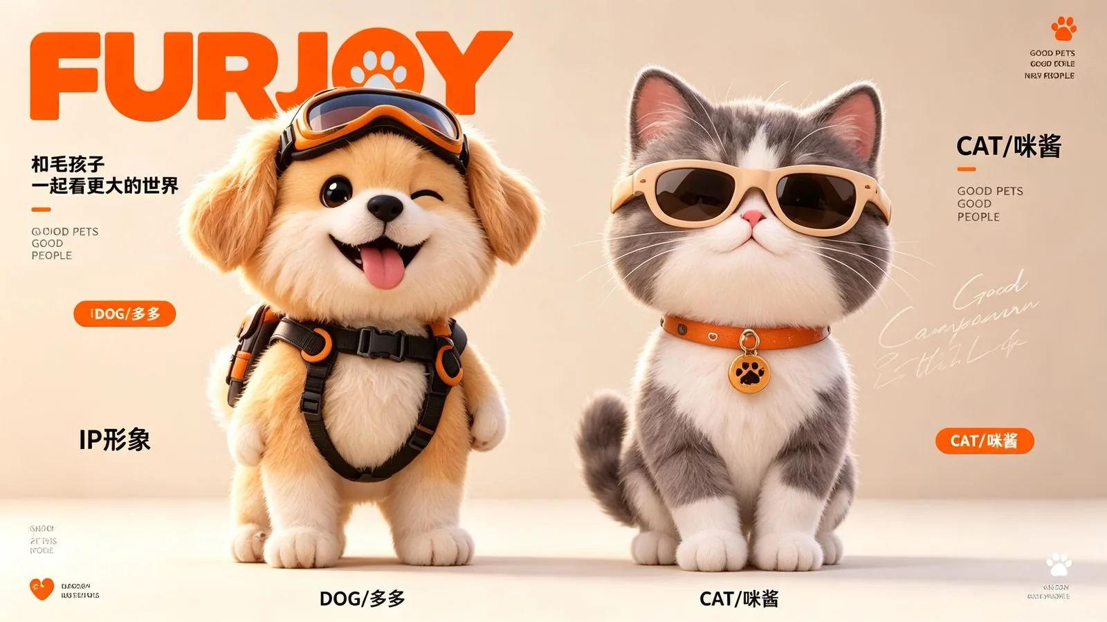 FURJOY IP 形象设定：柯基多多与猫咪酱双主角
