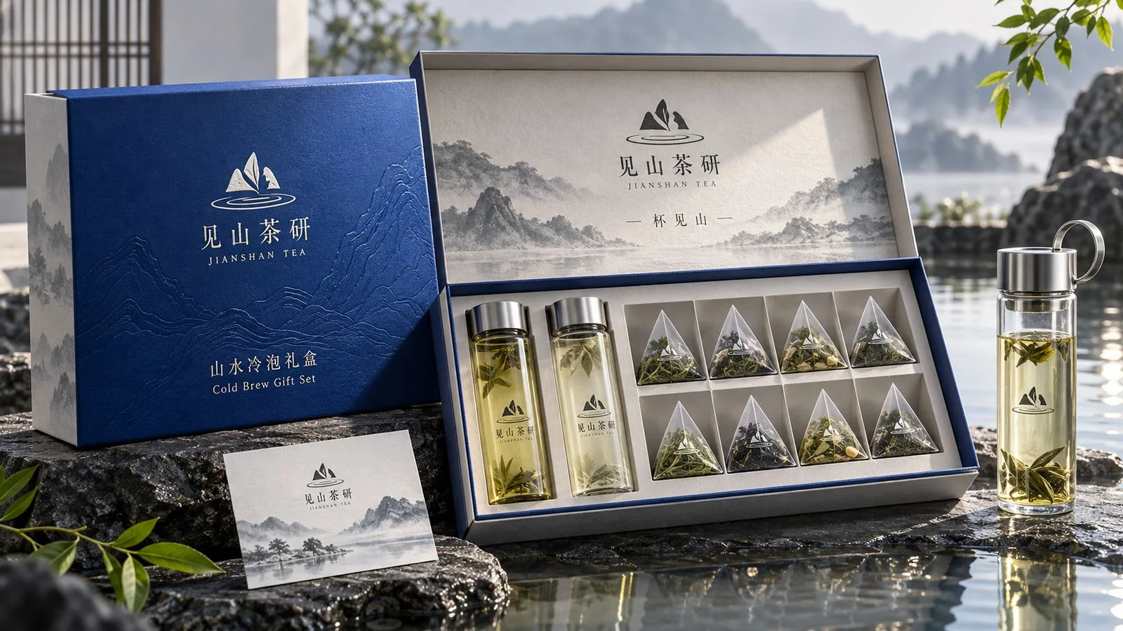 山水冷泡礼盒 Cold Brew Gift Set 与茶包、玻璃瓶组合