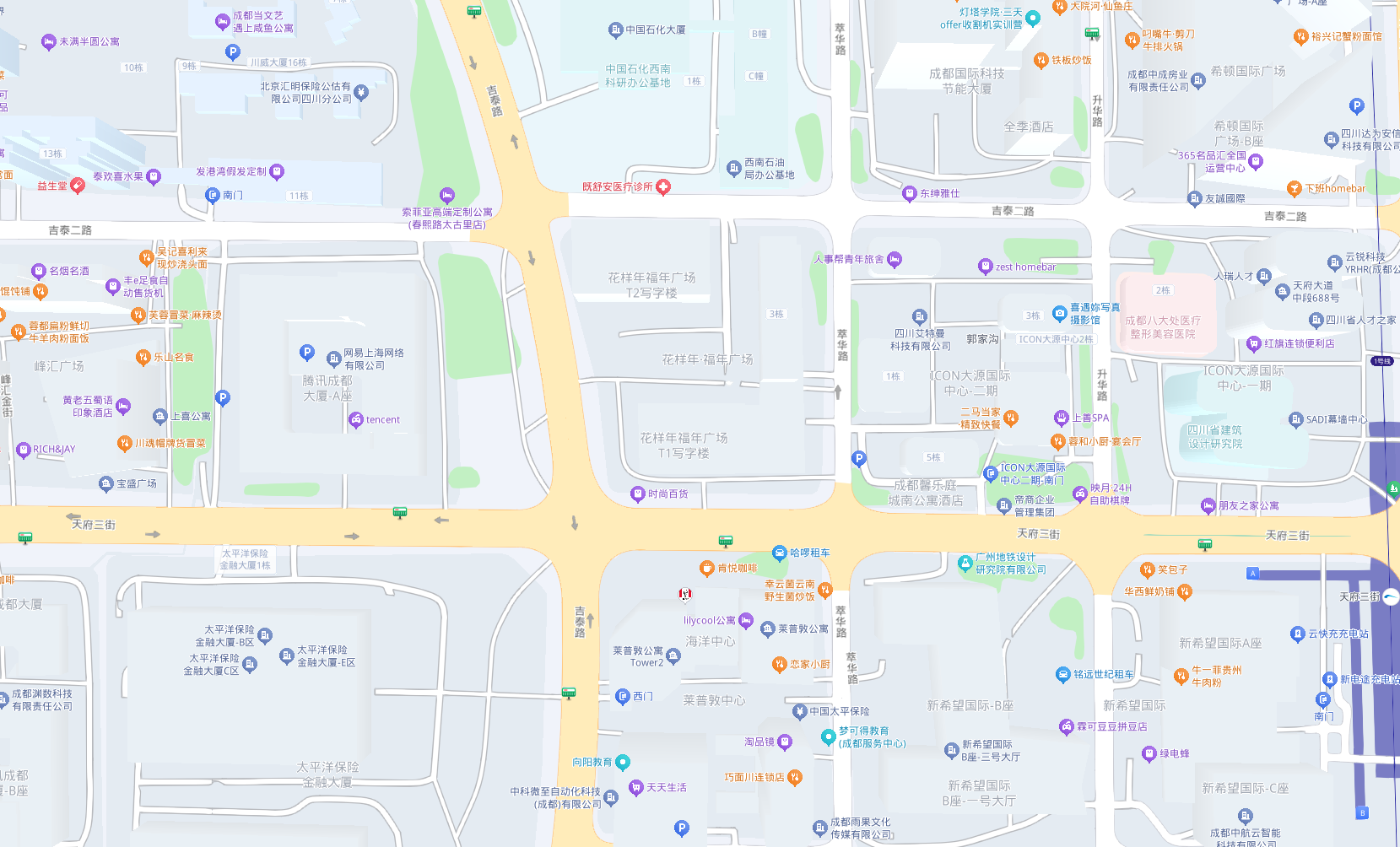 蓝计划办公位置地图：成都市武侯区天府三街福年广场 T1-302A