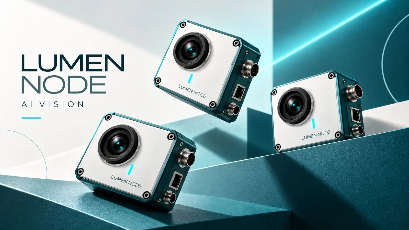 三台 LUMEN NODE 相机悬浮动态展示渲染图