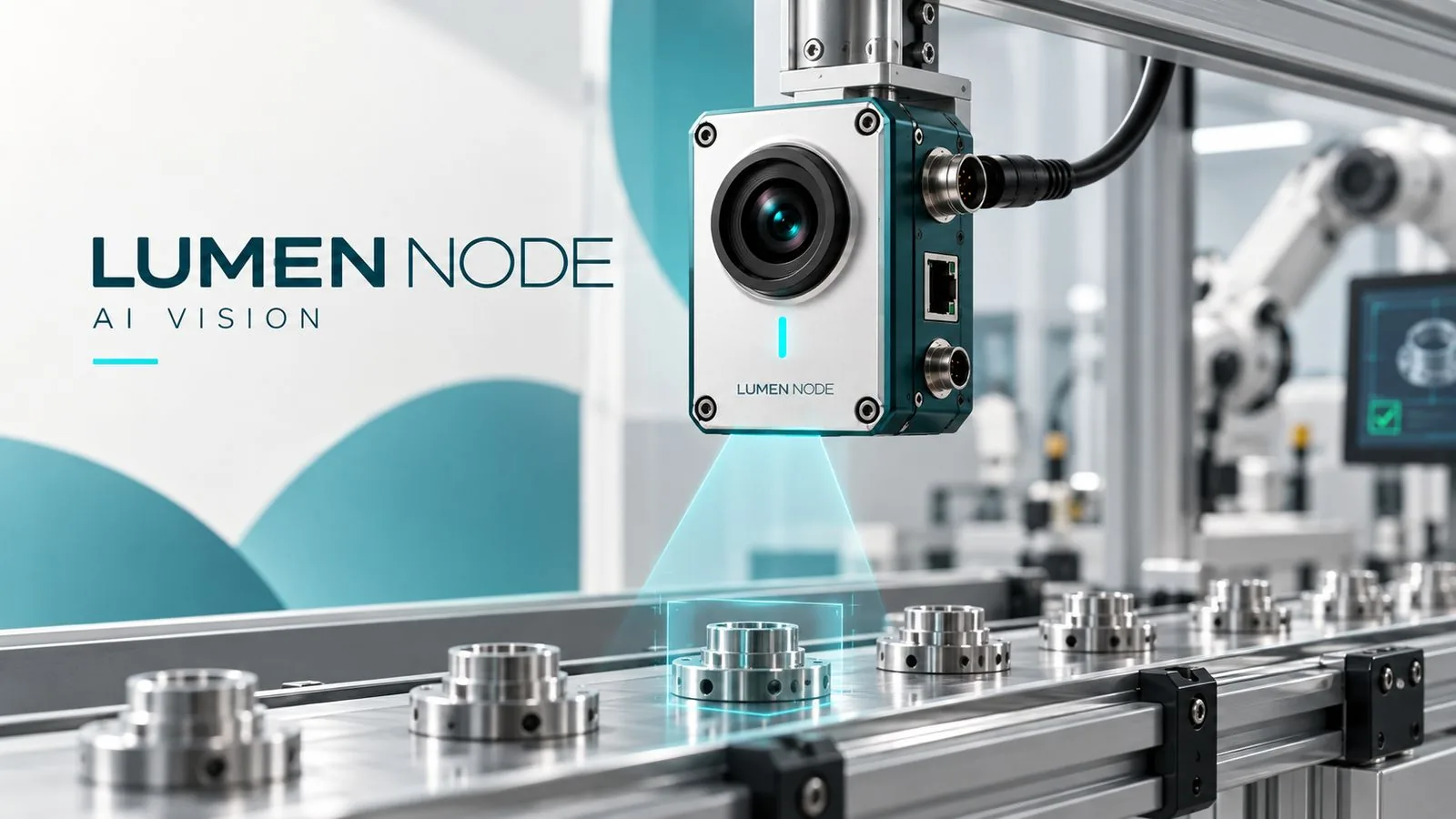 LUMEN NODE 相机安装于产线支架对传送带金属零件做视觉检测