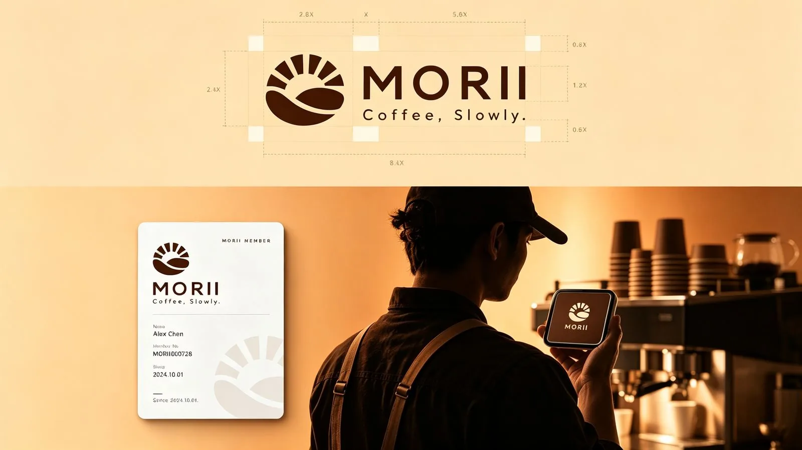 MORII 标志比例制图与会员卡应用展示