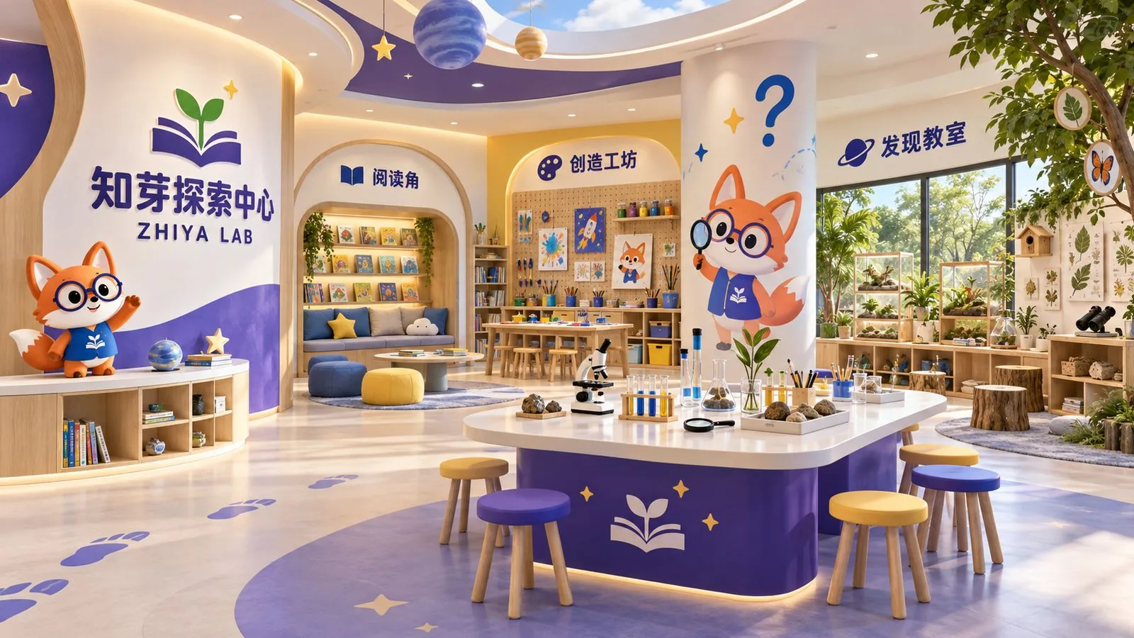 知芽探索中心空间：阅读角、创造工坊与发现教室